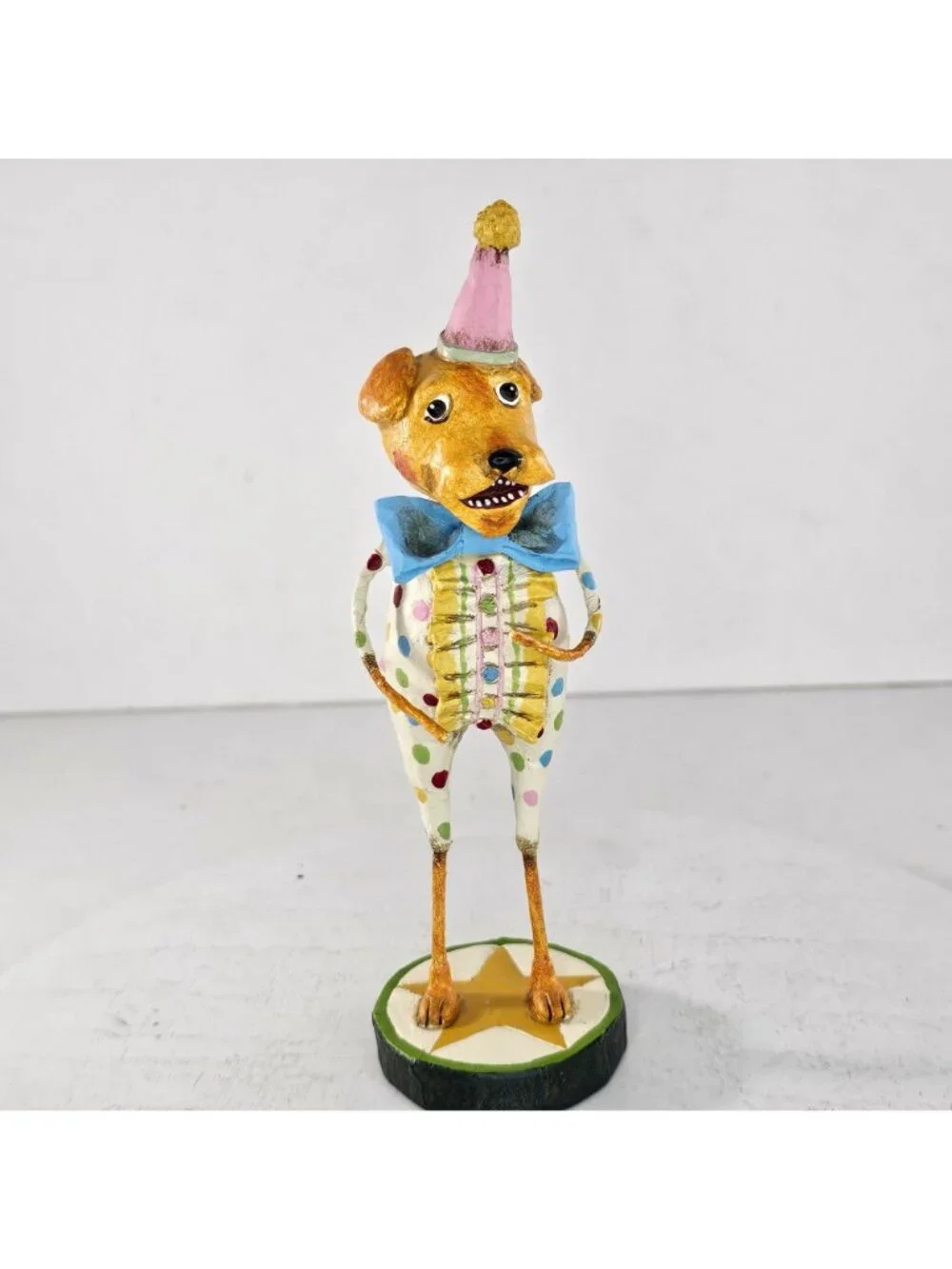 RARE Lori Mitchell Little Dog Laughed Birthday Hat Folk Art Figure *FLAW*